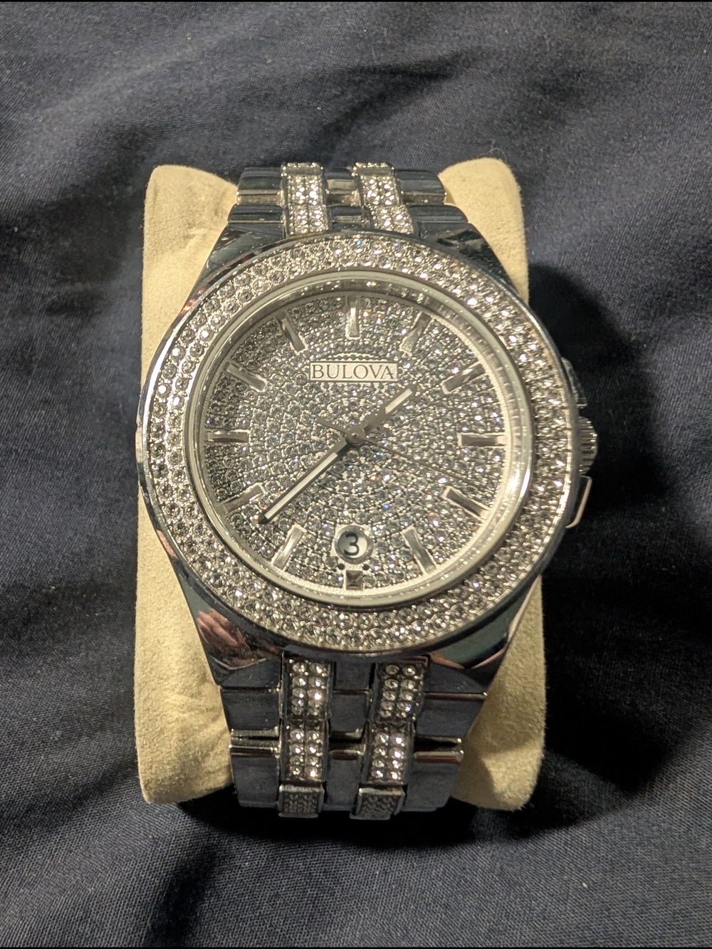 Bulova Men's Silver Crystal Pavé Stainless Steel Watch